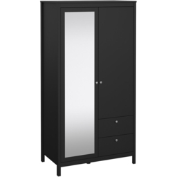 Florence Madrid 2 Door 2 Drawer Matt Black Wardrobe with Mirror Door - Size: 2 Door, 2 Drawer - Wilko - thumbnail 3