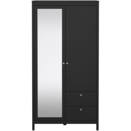 Florence Madrid 2 Door 2 Drawer Matt Black Wardrobe with Mirror Door - Size: 2 Door, 2 Drawer - Wilko - thumbnail 4