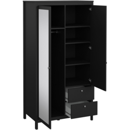 Florence Madrid 2 Door 2 Drawer Matt Black Wardrobe with Mirror Door - Size: 2 Door, 2 Drawer - Wilko - thumbnail 5