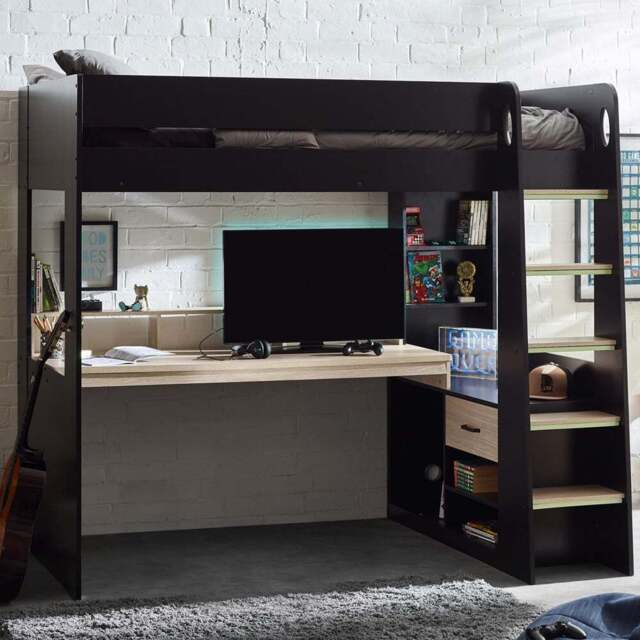Julian Bowen Blaze Black and Pale Wood Gaming Bunk Bed with Storage - Size: Single - Wilko - image 1
