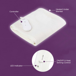 Carmen Super King Size White Heated Electric Under Blanket - Size: 165 x 137 x 1cm - PURPLE - Wilko - thumbnail 7