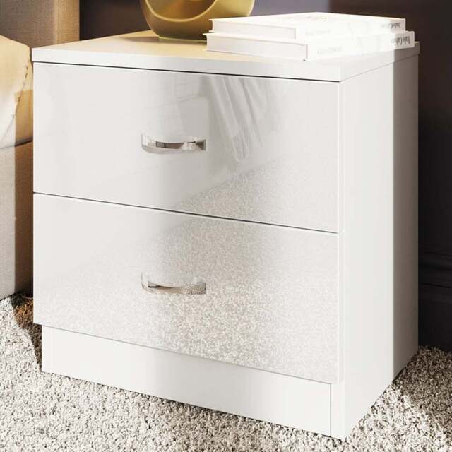FWStyle Chilton 2 Drawer White Gloss Bedside Table - Wilko - image 1