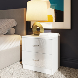 FWStyle Chilton 2 Drawer White Gloss Bedside Table - Wilko - thumbnail 6