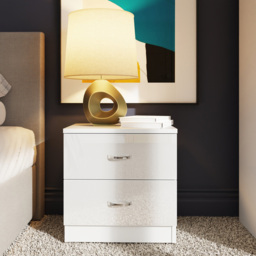 FWStyle Chilton 2 Drawer White Gloss Bedside Table - Wilko - thumbnail 7