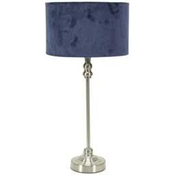 ValueLights Maggie Navy Blue Velvet and Brushed Chrome Drum Shade Candlestick LED Table Lamp - Size: 50 x 25 x 25cm - Silver - Wilko