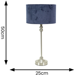 ValueLights Maggie Navy Blue Velvet and Brushed Chrome Drum Shade Candlestick LED Table Lamp - Size: 50 x 25 x 25cm - Silver - Wilko - thumbnail 6