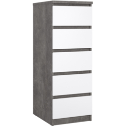 Florence 5 Drawer Concrete and White High Gloss Narrow Chest of Drawers - Furniture to Go - Wilko - thumbnail 3