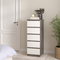 Florence 5 Drawer Concrete and White High Gloss Narrow Chest of Drawers - Furniture to Go - Wilko - thumbnail 7