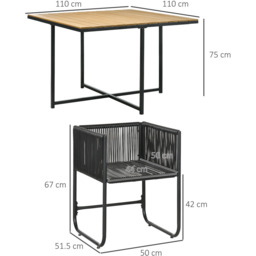 Outsunny Patio 5pc PE Rattan Dining Set - Size: 4 Seater - Black - Wilko - thumbnail 6