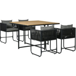 Outsunny Patio 5pc PE Rattan Dining Set - Size: 4 Seater - Black - Wilko - thumbnail 3