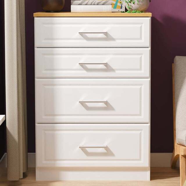 Crowndale Kent 4 Drawer White Ash and Modern Oak Deep Chest of Drawers Ready Assembled - White Ash & Modern Oak - Wilko - image 1