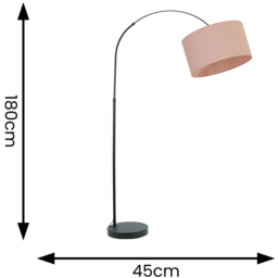 ValueLights Louis Blush Pink Fabric Drum Shade Black Curved LED Floor Lamp - Size: 180 x 45 x 105cm - Wilko - thumbnail 5