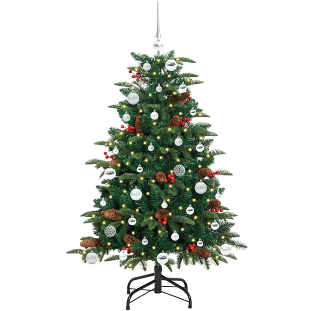 vidaXL Pre-Lit Warm White LED and Silver Baubles Green Artificial Christmas Tree with Stand 4.9ft - Wilko - image 1