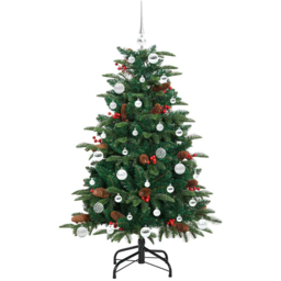 vidaXL Pre-Lit Warm White LED and Silver Baubles Green Artificial Christmas Tree with Stand 4.9ft - Wilko - thumbnail 3