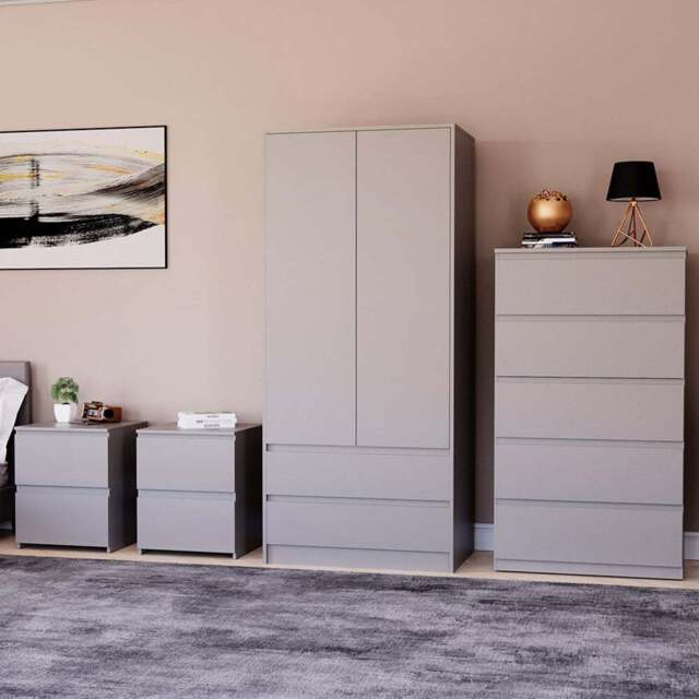 VIDA DESIGNS Denver Grey 4 Piece Bedroom Furniture Set - Wilko - image 1