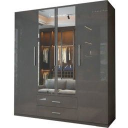 Sliding Wardrobes 4U 4 Door 2 Drawer Grey High Gloss Hinge Door Wardrobe 160cm - Size: 4 Door, 2 Drawer - Wilko - thumbnail 3