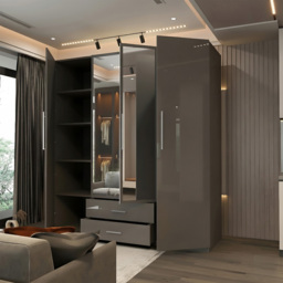 Sliding Wardrobes 4U 4 Door 2 Drawer Grey High Gloss Hinge Door Wardrobe 160cm - Size: 4 Door, 2 Drawer - Wilko - thumbnail 4