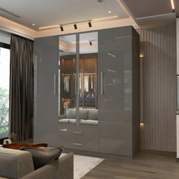Sliding Wardrobes 4U 4 Door 2 Drawer Grey High Gloss Hinge Door Wardrobe 160cm - Size: 4 Door, 2 Drawer - Wilko - thumbnail 6