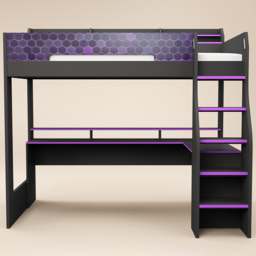 Recoil Ultimate Single Charcoal and Purple Gaming High Sleeper Bed with LED - Flair - Wilko - thumbnail 4