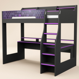 Recoil Ultimate Single Charcoal and Purple Gaming High Sleeper Bed with LED - Flair - Wilko - thumbnail 3