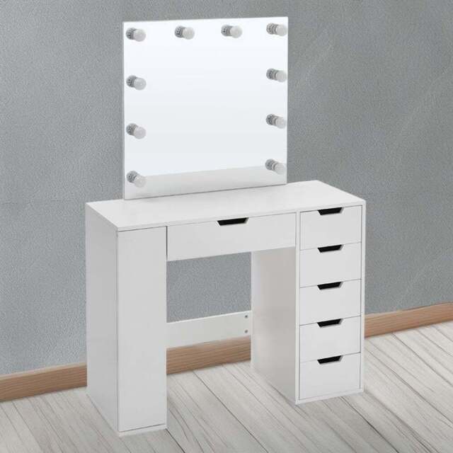 H&O Direct 6 Drawer Hollywood LED Mirror Dressing Table - Size: 147 x 100 x 40cm - White - Wilko - image 1