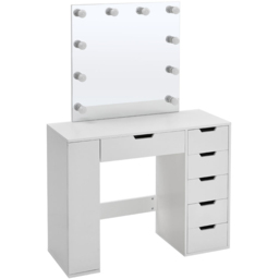 H&O Direct 6 Drawer Hollywood LED Mirror Dressing Table - Size: 147 x 100 x 40cm - White - Wilko - thumbnail 3