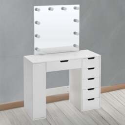 H&O Direct 6 Drawer Hollywood LED Mirror Dressing Table - Size: 147 x 100 x 40cm - White - Wilko - thumbnail 1