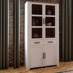Florence Bohol 4 Door 2 Drawer Oak and White Display Cabinet - Size: 205.4 x 106.4 x 42cm - Multi - Furniture To Go - Wilko