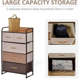 Portland 5 Drawer Brown and Wood Effect Chest of Drawers - Multi - Wilko - thumbnail 7