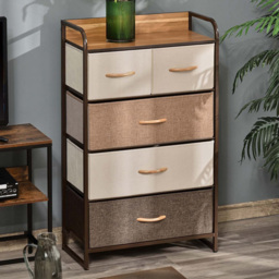 Portland 5 Drawer Brown and Wood Effect Chest of Drawers - Multi - Wilko