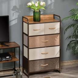 Portland 5 Drawer Brown and Wood Effect Chest of Drawers - Multi - Wilko - thumbnail 5