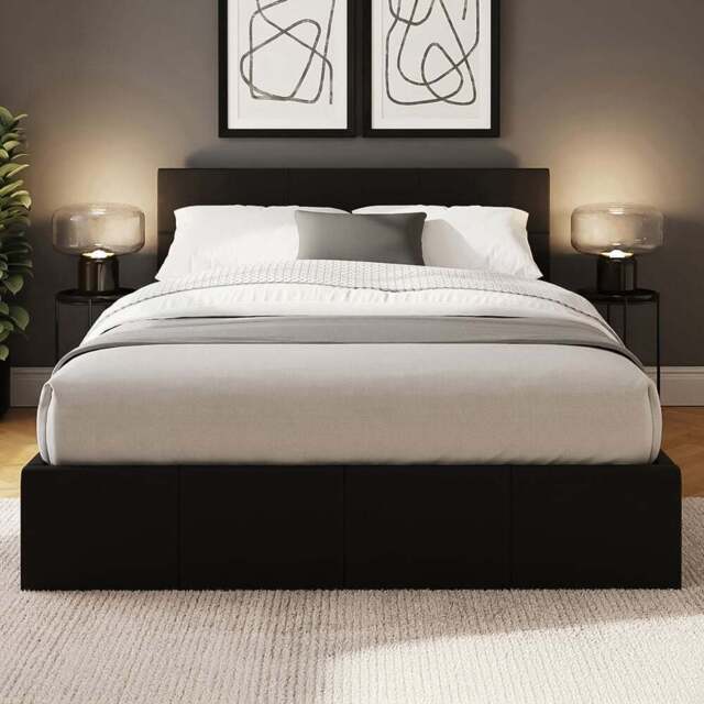 GFW King Size Black Faux Leather End Lift Ottoman Bed with Memory Pocket Spring Mattress - Wilko - image 1