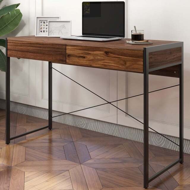 Costway 2 Drawer Wooden Study Computer Desk Brown - Size: 125 x 57 x 12cm - Wilko