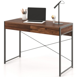 Costway 2 Drawer Wooden Study Computer Desk Brown - Size: 125 x 57 x 12cm - Wilko - thumbnail 3