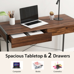 Costway 2 Drawer Wooden Study Computer Desk Brown - Size: 125 x 57 x 12cm - Wilko - thumbnail 7