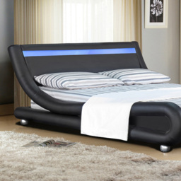 Brooklyn Italian Designer King Size Black Faux Leather LED Bed Frame - Wilko - thumbnail 3