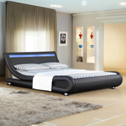 Brooklyn Italian Designer King Size Black Faux Leather LED Bed Frame - Wilko