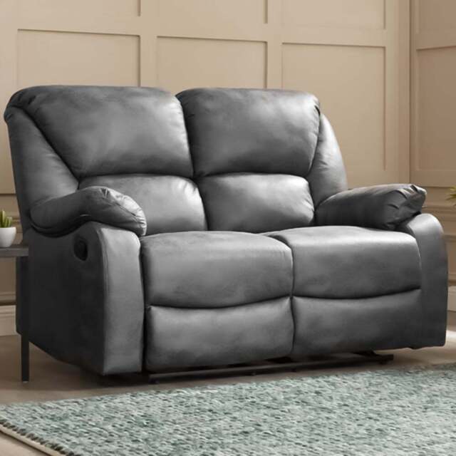 Home Detail Enoch 2 Seater Grey Faux Leather Manual Recliner Sofa - Wilko - image 1
