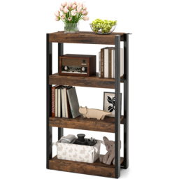 Costway 4 Tier Rustic Brown Wooden Bookcase with Dual Anti Tipping Kits - Size: 60 x 28 x 108cm - Wilko - thumbnail 4