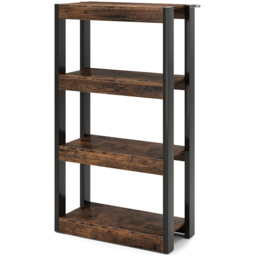 Costway 4 Tier Rustic Brown Wooden Bookcase with Dual Anti Tipping Kits - Size: 60 x 28 x 108cm - Wilko - thumbnail 3