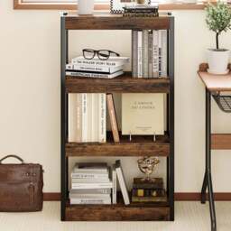 Costway 4 Tier Rustic Brown Wooden Bookcase with Dual Anti Tipping Kits - Size: 60 x 28 x 108cm - Wilko