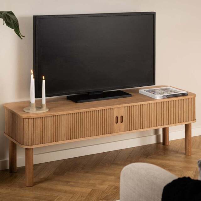 Florence Langley 2 Shelf Oak TV Unit with Sliding Door - Brown - Furniture To Go - Wilko - image 1