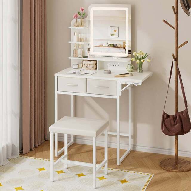 Living and Home 2 Drawer White LED Mirror Dressing Table Set - Size: 136.2 x 83.2 x 40cm - Wilko - image 1