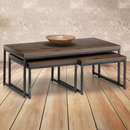 Julian Bowen Brooklyn Dark Oak Nest of Tables Set of 3 - Size: 60 x 120 x 45cm - Brown - Wilko