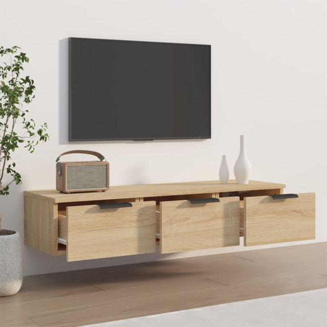 vidaXL 3 Drawer Sonoma Oak Wall Mounted Cabinet - Size: 20 x 102 x 30cm - Brown - Wilko - image 1