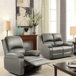 Brooklyn 6 Seater Light Grey Bonded Leather Manual Recliner Sofa Set - Wilko - thumbnail 3