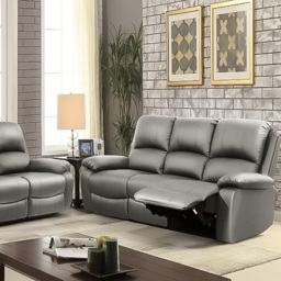 Brooklyn 6 Seater Light Grey Bonded Leather Manual Recliner Sofa Set - Wilko - thumbnail 4