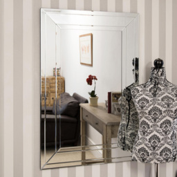 Langley Modern Double Edge Bevelled All Glass Large Dress Mirror 120 x 80cm - Size: 120x 80cm - Black - MirrorOutlet - Wilko - thumbnail 3