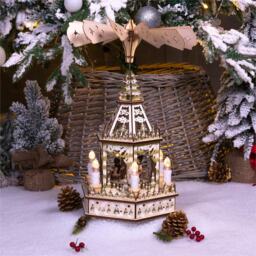 St Helens Festive Light Up Wooden Christmas Pyramid Decoration - Size: 19 x 19 x 50cm - Wilko - thumbnail 3