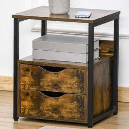 Portland 2 Drawer Single Shelf Brown Industrial Side Table - Size: 40 x 35 x 49cm - Wilko - thumbnail 1